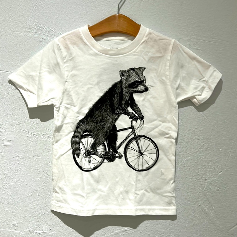 NWOT🦦Dark Cycle Clothing | Raccoon on Bike - White